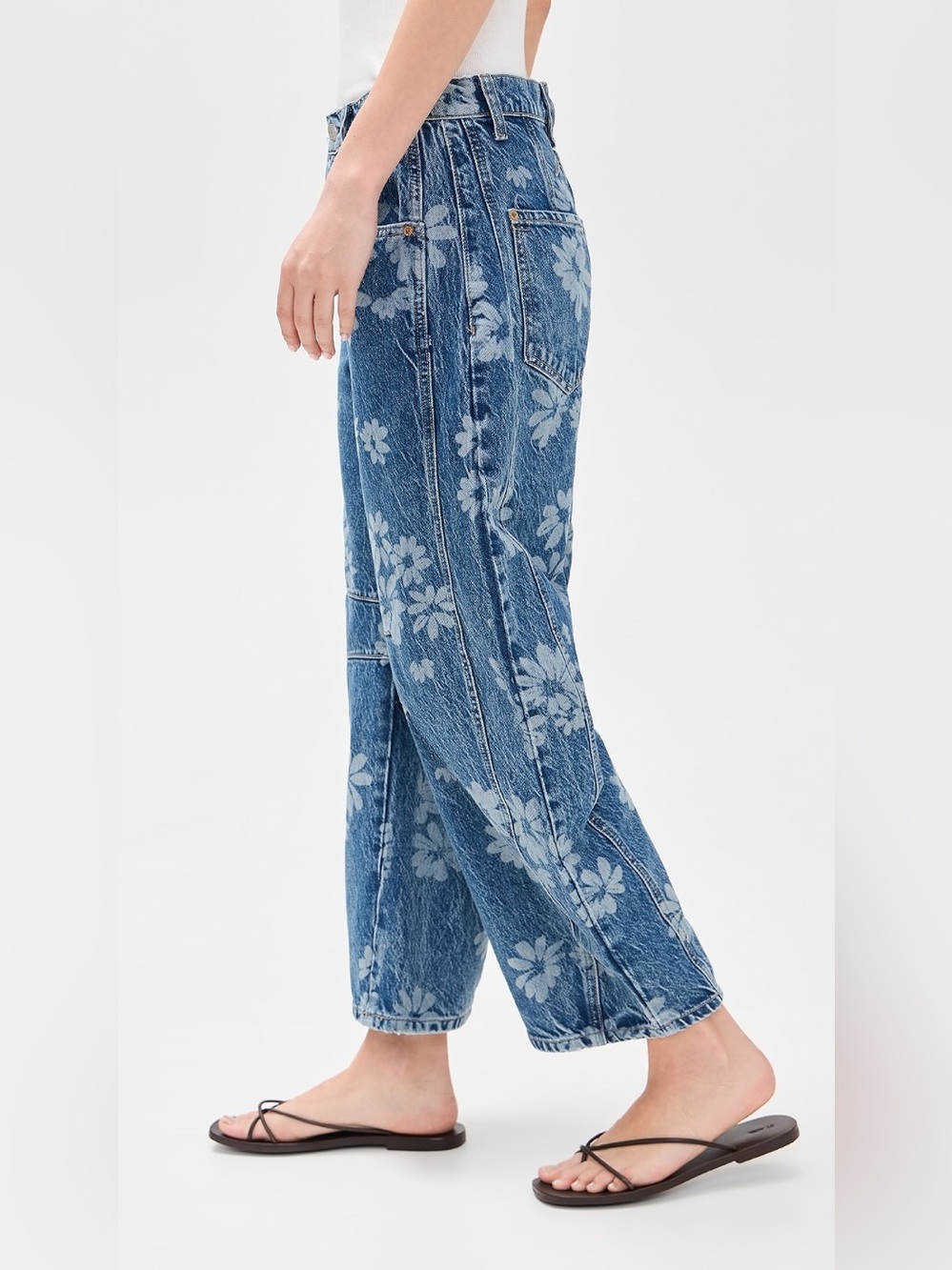 Free People We the Free Good Luck Printed Barrel jeans laser daisy - Picture 4 of 10